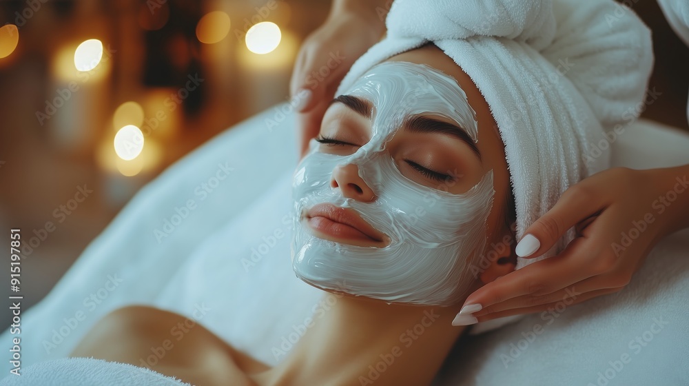 Relaxing facial treatment at a serene spa during a tranquil evening session Relaxing facial treatment at a serene spa during a tranquil evening session