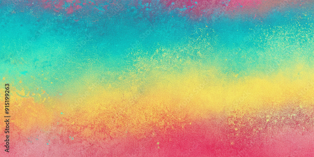 Color of pink, yellow and turquoise vertical gradient noisy grain texture background. Color of pink, yellow and turquoise vertical gradient noisy grain texture background.