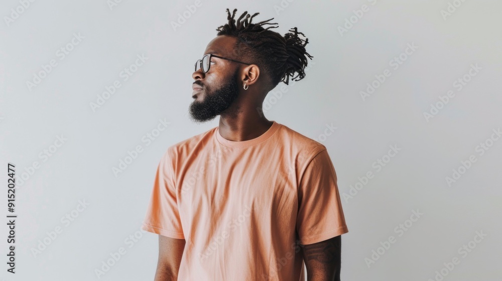 Obraz premium A man with a beard and dreadlocks is wearing a pink shirt and glasses