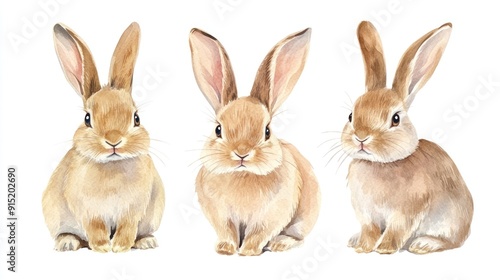 Three Adorable Watercolor Bunnies