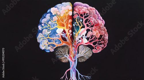 The Tree of Thought: A vibrant and intricate illustration depicting a human brain as a tree, with colorful branches symbolizing the interconnectedness of thought processes. 
