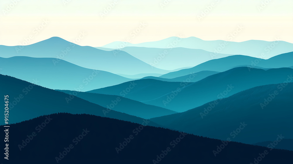 Fototapeta premium Misty Mountain Layers: Serene Landscape Silhouette