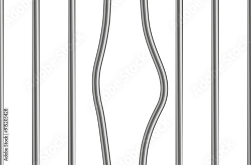 Vector illustration of bent jail cell metal bars - prison escape
