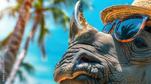 A Cool Rhino in Sunglasses and a Hat