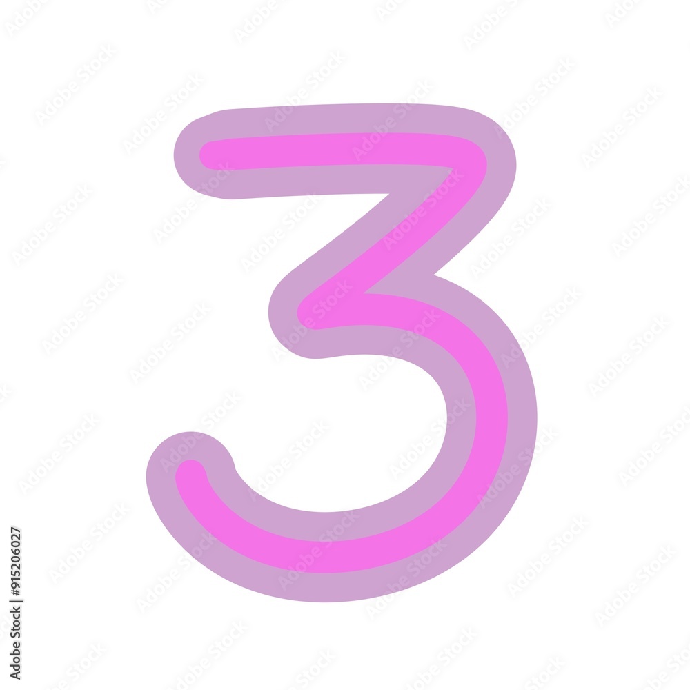 Number 3 pink color on white background. Number 3 pink color on white background.