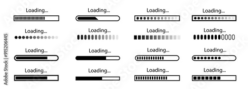 Loading bar icons. Set loading bar progress icon. Loading status on white background. Vector illustration.