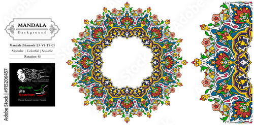 Mandala frame persian iranian arabic turkish islamic hindi indian traditional colorful vector modular pattern texture vintage ornate retro elegant ornamental borders frames floral tazhib 23-v1.1.1