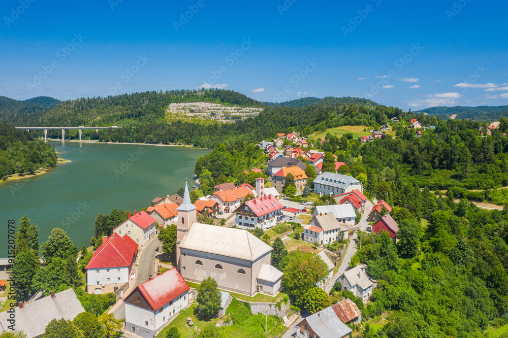 Town of Fuzine on lake Bajer, Gorski kotar, Croatia
