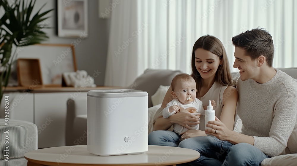 Caring parents feeding their baby in a cozy living room during the afternoon Caring parents feeding their baby in a cozy living room during the afternoon