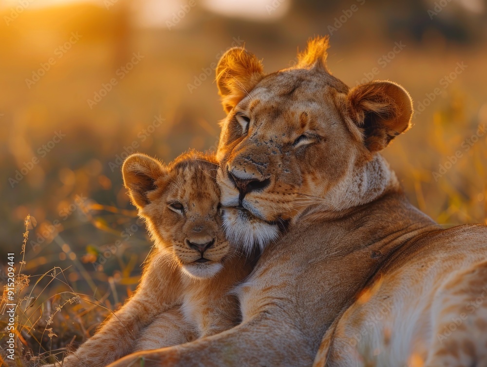 Lioness and Cub in Golden Light Lioness and Cub in Golden Light