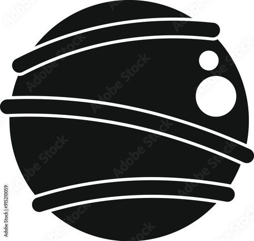 Round chocolate candy with filling is being dipped in chocolate stripes icon simple black style