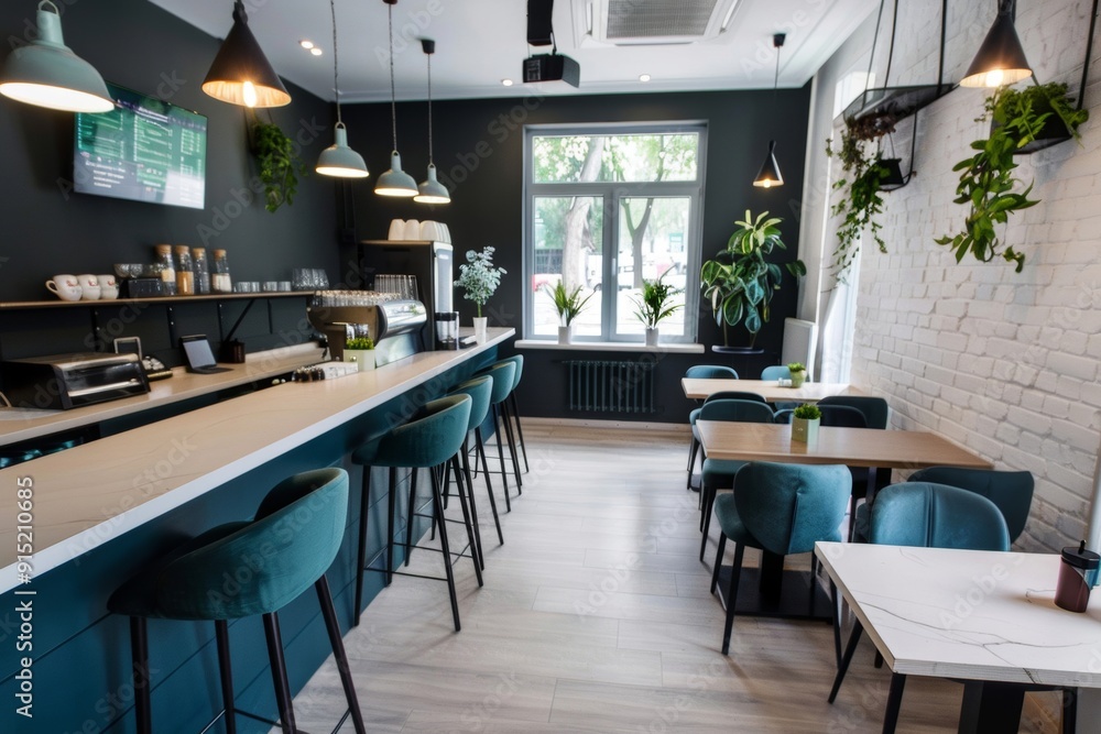 A modern and trendy cafe designed for tourists, featuring latte specialties, sleek decor, and a vibrant ambiance. A modern and trendy cafe designed for tourists, featuring latte specialties, sleek decor, and a vibrant ambiance.