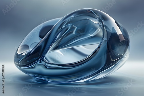 3d render of glassy abstract shape, curved in blue gradient background, dark blue and light grey, glossy, fluid, soft shadows, hyper realistic, volumetric lighting, high resolution, sharp focus, octan photo