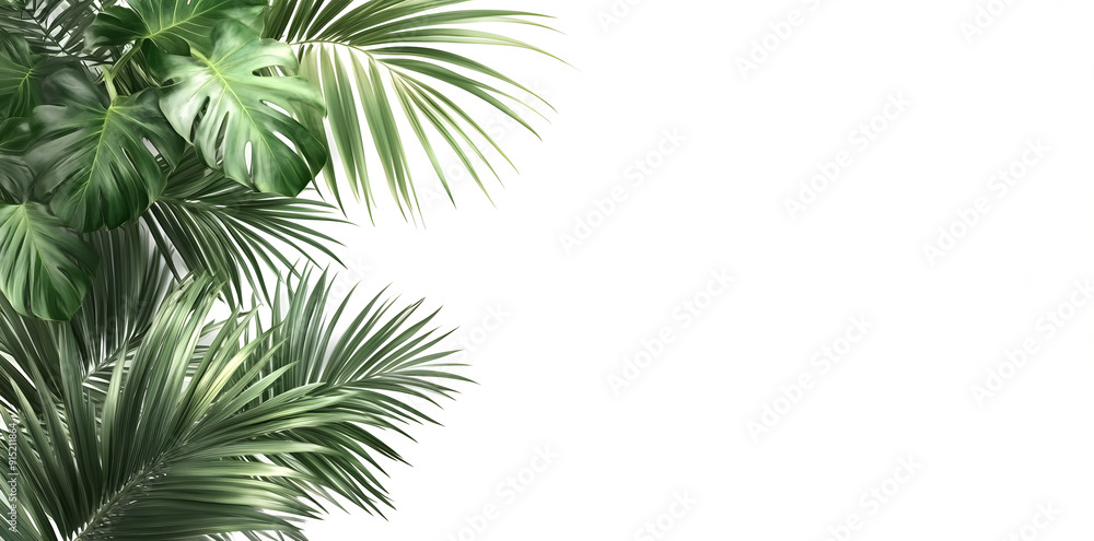 Frame with Tropical leaves on white background with copy space for text Frame with Tropical leaves on white background with copy space for text