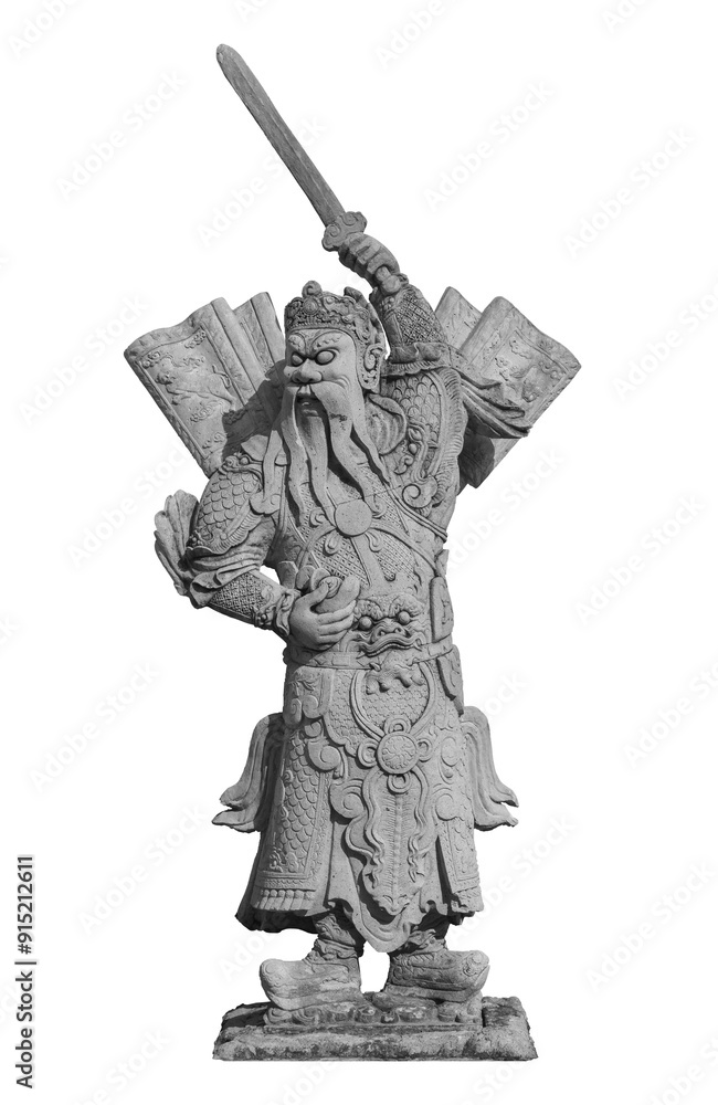 Chinese warrior stone sculpture isolated on white background. Public domain sculpture at Wat Pho, Thailand, Made by Chinese craftsman during 1824-1851. Chinese warrior stone sculpture isolated on white background. Public domain sculpture at Wat Pho, Thailand, Made by Chinese craftsman during 1824-1851.