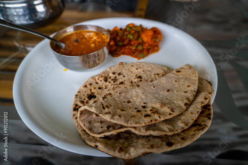 North Indian Platter with Roti, Dal, and Mixed Vegetables in Himachal Pradesh photo