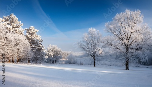 Frosted landscape with snow-covered trees