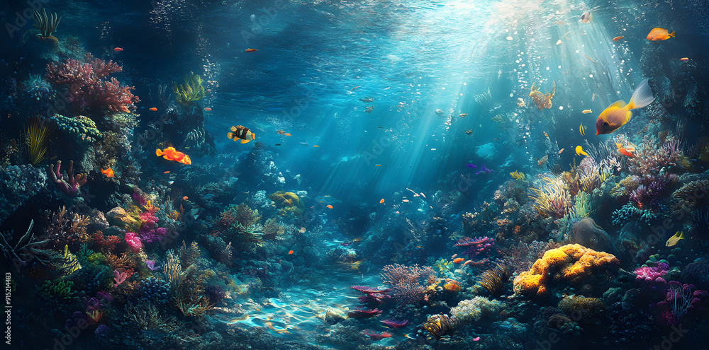 Magical underwater world with fish and coral reefs Magical underwater world with fish and coral reefs
