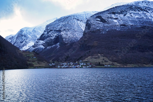 lake in the snow covered mountains