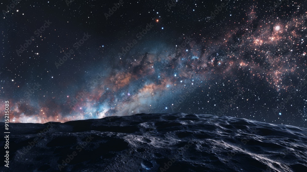 Fototapeta premium A starry night sky over an alien planet, with the Milky Way visible in all its glory and stars twinkling across vast cosmic landscapes
