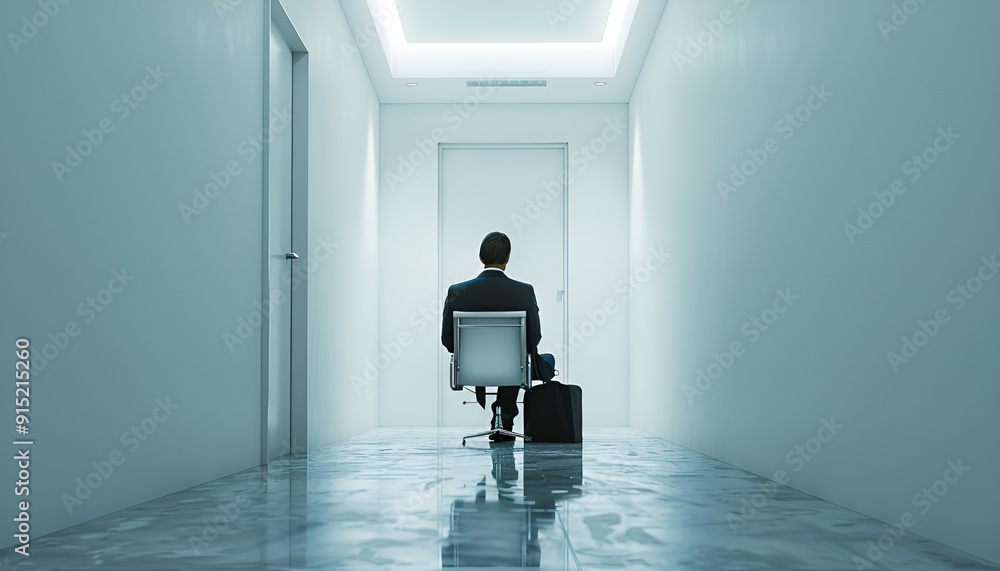 Man with briefcase waiting for job interview indoors Man with briefcase waiting for job interview indoors