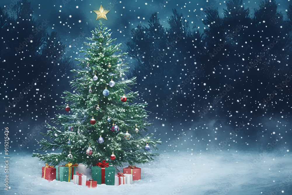 Obraz premium Christmas Background,watercolor tree