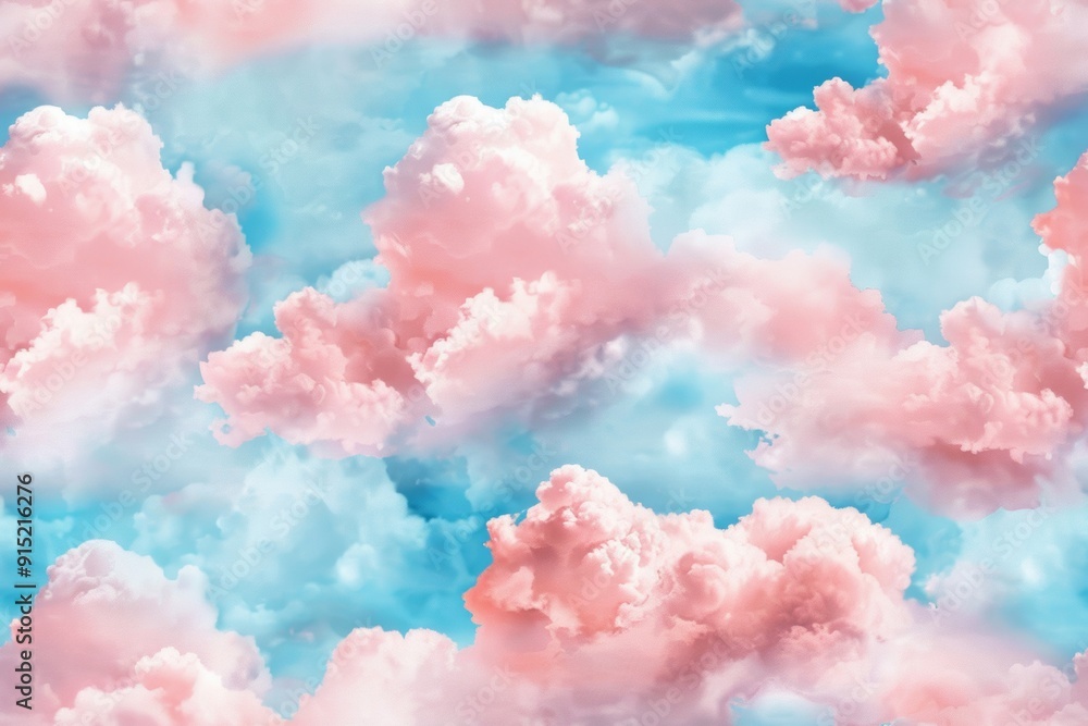 Fototapeta premium A seamless watercolor pattern showcasing pastel clouds and dreamy skies with soft hues