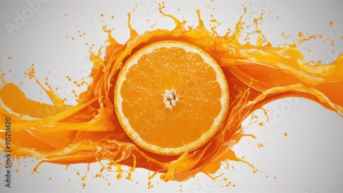 A splash of orange juice with an orange slice in the middle