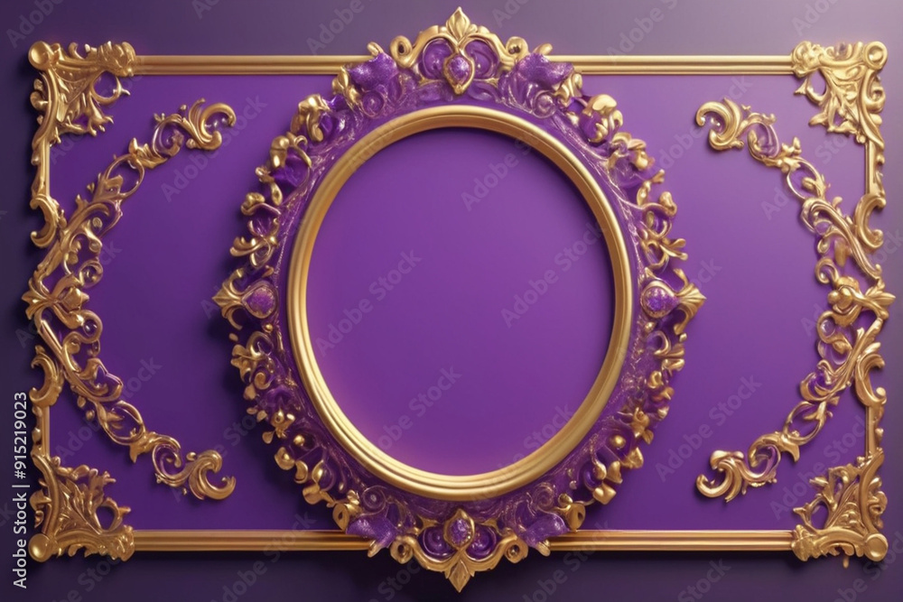 Bright purple banner with luxurious gold ornaments and large empty place for text and logo, AI Generated Bright purple banner with luxurious gold ornaments and large empty place for text and logo, AI Generated