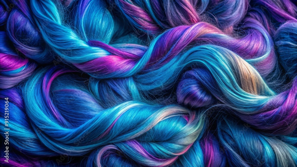 Vibrant, swirling fibers in shades of blue and purple dance across a dark background, creating an mesmerizing, abstract pattern of twisted threads and wispy tendrils. Vibrant, swirling fibers in shades of blue and purple dance across a dark background, creating an mesmerizing, abstract pattern of twisted threads and wispy tendrils.