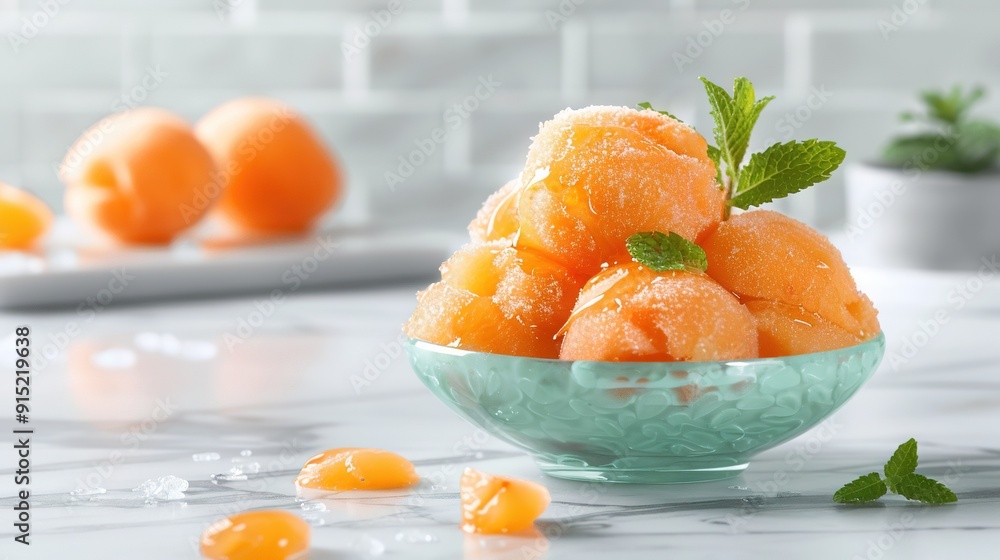 A white counter holds a bowl of oranges with mint sprinkled on top, next to a knife and another bowl of oranges A white counter holds a bowl of oranges with mint sprinkled on top, next to a knife and another bowl of oranges