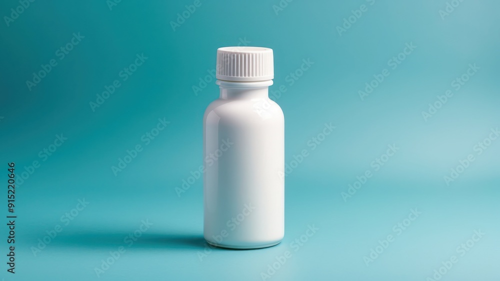 A clean, white bottle on a blue background, ideal for health and nutrition product branding or advertising A clean, white bottle on a blue background, ideal for health and nutrition product branding or advertising