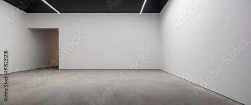 A spacious, minimalist interior with clean lines and bright lighting, ideal for exhibitions or art displays photo