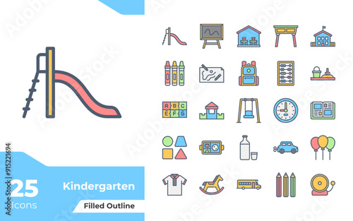 Kindergarten Filled Color Icons