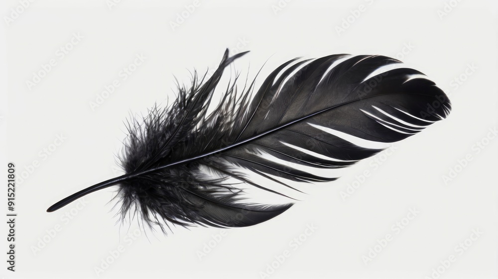 Black feather isolated on white or transparent PNG Black feather isolated on white or transparent PNG
