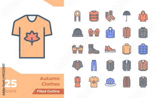 Autumn Clothes Filled Color Icons