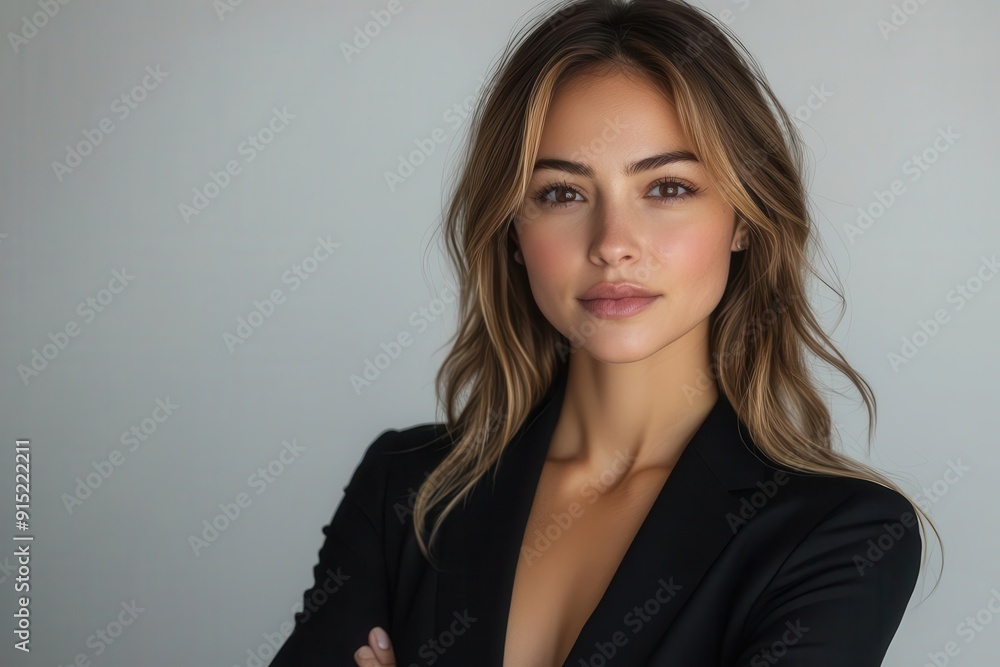 confident businesswoman in sleek attire radiating success crisp white backdrop dynamic pose with crossed arms professional studio lighting confident businesswoman in sleek attire radiating success crisp white backdrop dynamic pose with crossed arms professional studio lighting