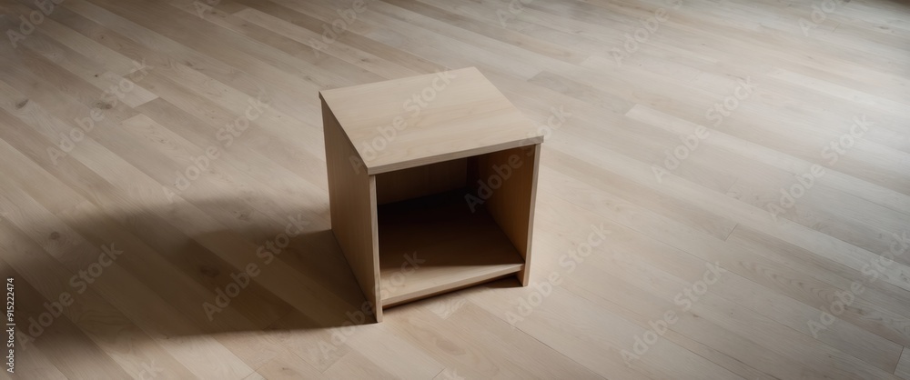 A simple wooden cube shaped storage unit in a minimalistic interior, showcasing clean design and natural elegance A simple wooden cube shaped storage unit in a minimalistic interior, showcasing clean design and natural elegance