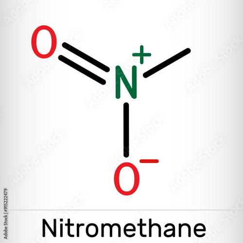 Nitromethane molecule. It is primary nitroalkane. Skeletal chemical formula