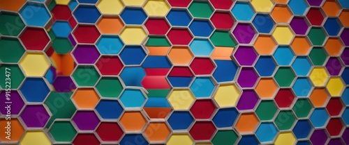 A vibrant, hexagonal pattern creating a playful and modern abstract design, suitable for artistic backgrounds