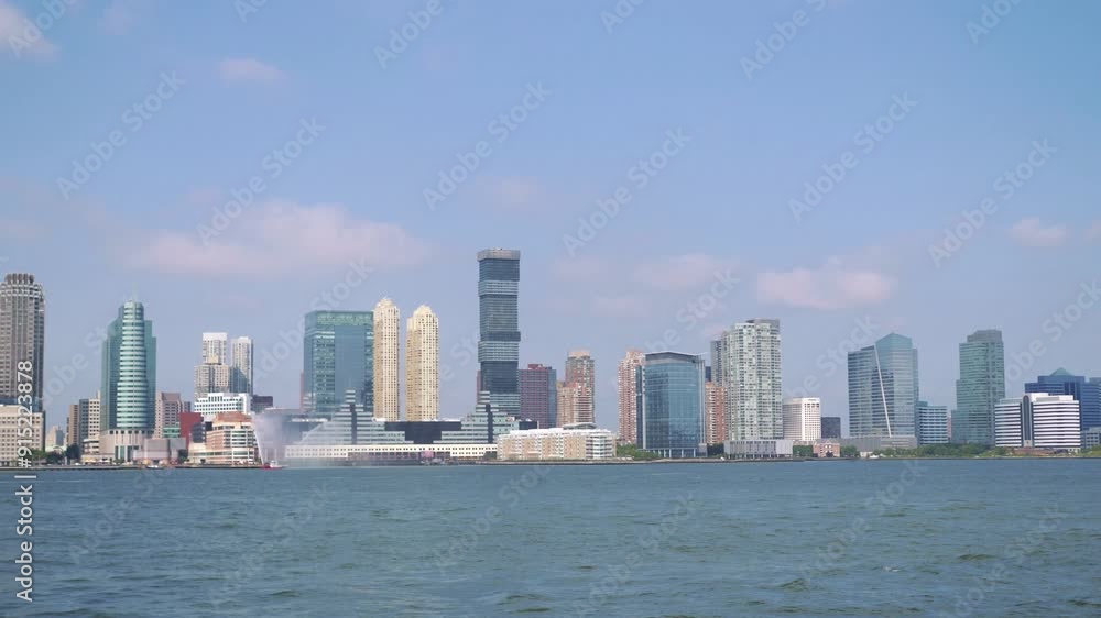 Ship cruise with a view to the skyscrapers of New York City and New Jersey in 4k slow motion 60fps Ship cruise with a view to the skyscrapers of New York City and New Jersey in 4k slow motion 60fps