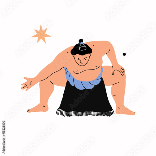 A sumo wrestler in minimal art style. Traditional japanese sport.