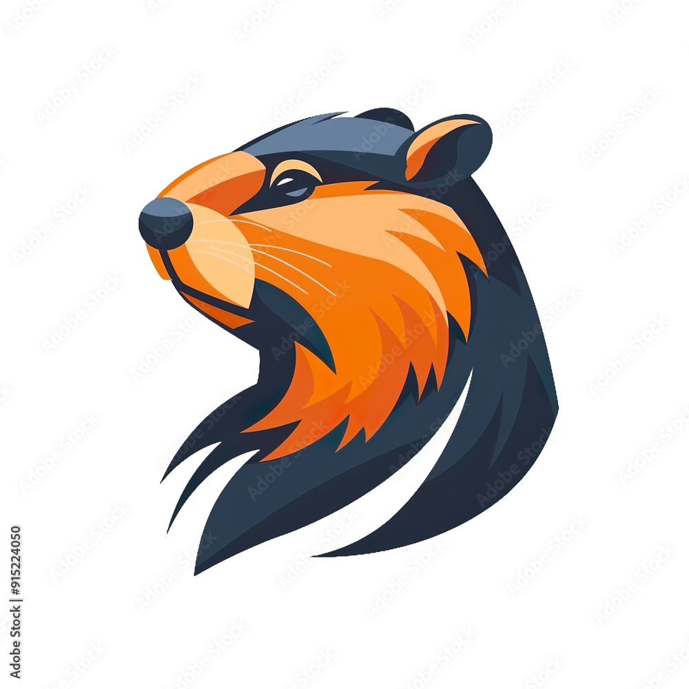 Obraz premium 2D illustration of a minimalistic beaver logo with flat colors isolated on a white transparent background