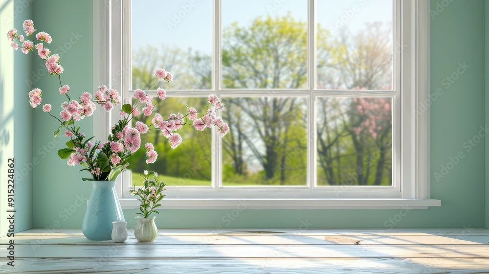 Table with empty space by spring window. Table with empty space by spring window.
