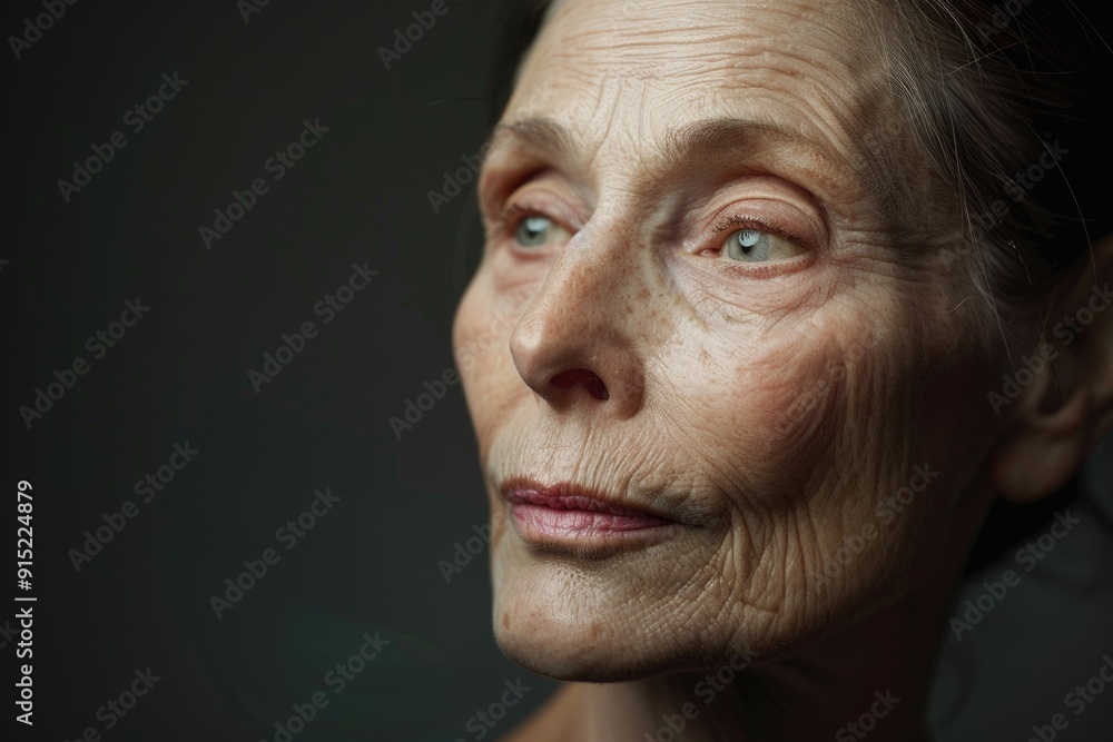 A close-up shot of an older woman's wrinkled face, suitable for use in images about aging or senior citizens A close-up shot of an older woman's wrinkled face, suitable for use in images about aging or senior citizens
