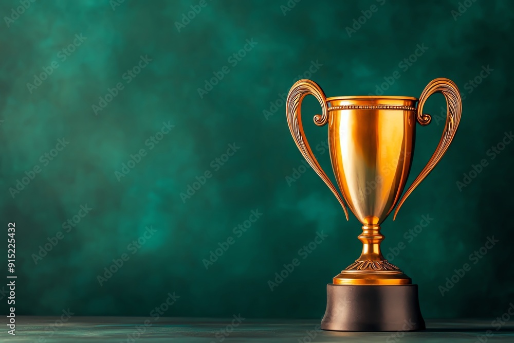 A shining trophy on a green background, symbolizing victory and achievement in competitions and awards. A shining trophy on a green background, symbolizing victory and achievement in competitions and awards.