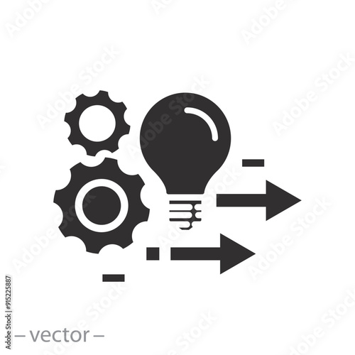 solution execute develop icon, implement idea, configuration cogwheel with light bulb, flat vector illustration