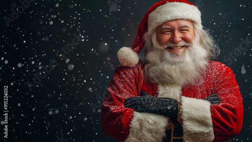 White male Santa Claus, copy space, smiling