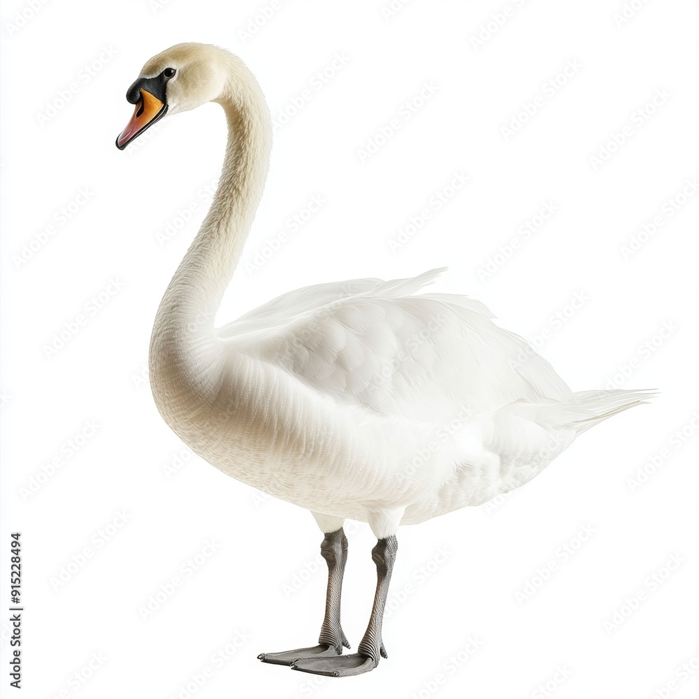 Elegant White Swan on a White Background Elegant White Swan on a White Background