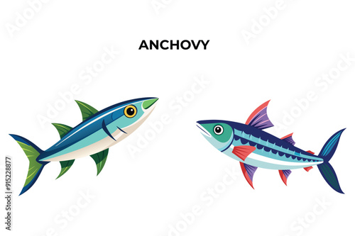 Detailed Anchovy Fish vector illustration. Perfect for culinary, marine, and environmental designs. High-quality vector for easy customization. Ideal for menus, packaging, education, and web graphics.